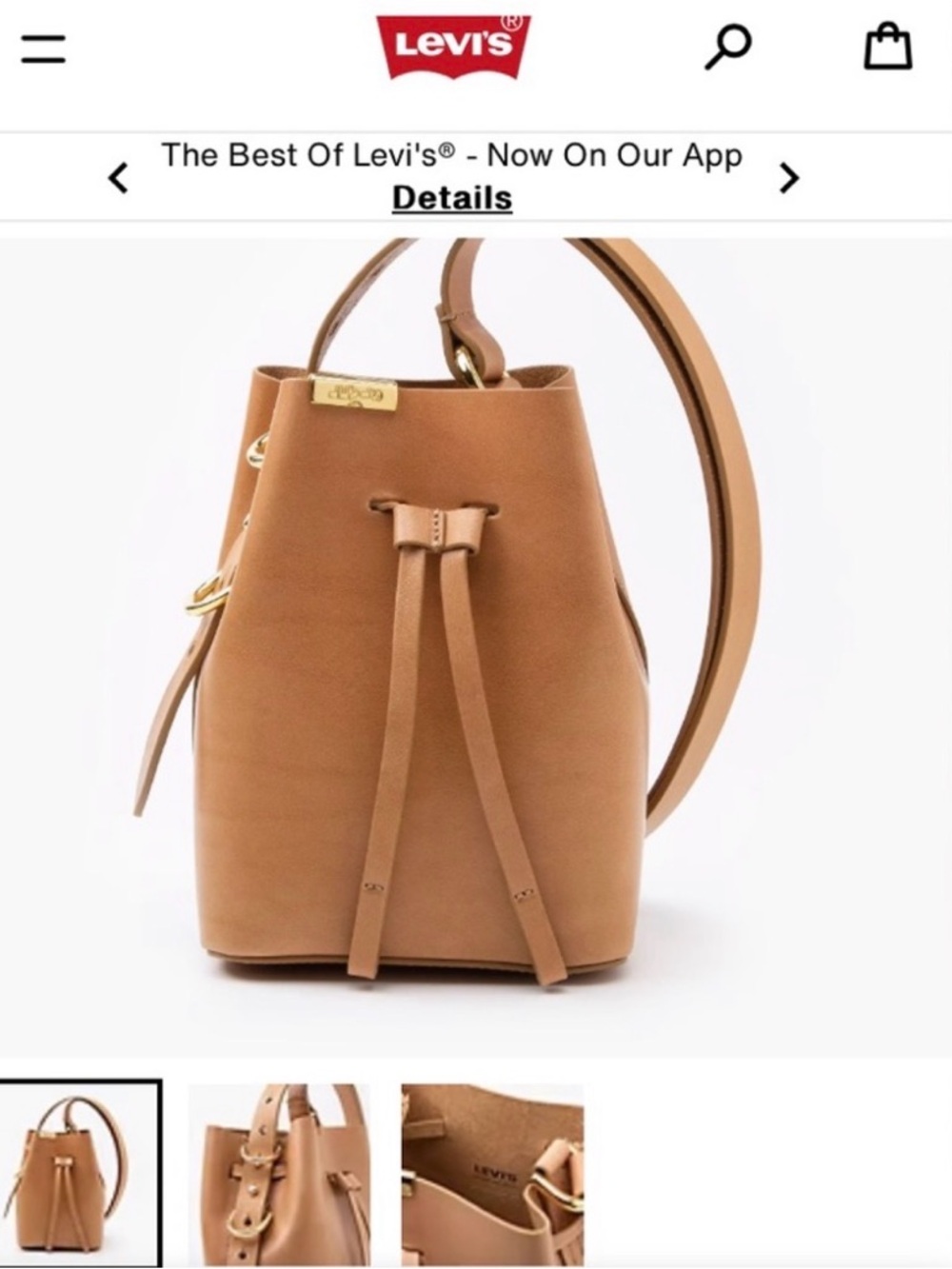 Levi's Tan Leather Drawstring Bucket Shoulder Bag